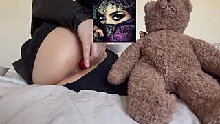 Strawberry moans as she toys with her hot tight teen pussy, wet and juicy, missing your big cock in her arab emo body