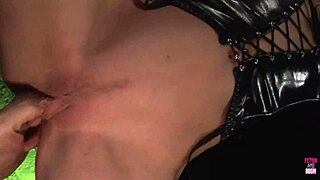 Blonde With Big Tits Rides Tied Up Guy In Leather Bondage