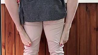 Long leg redhead babe gets fucked and creampied by small cock