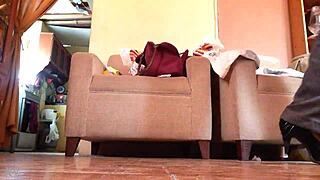 shemale struts in black high heels, teasing with every step