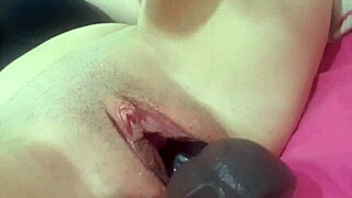 Masturbating with fat toy and massager