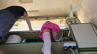 I couldn't resist myself and I had to kiss her naked ass at work when she's bent on a counter