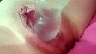 Masturbating with fat toy and massager