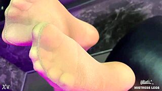 Beautiful Mistress Feet and Ass in Flesh-Colored Pantyhose Close Up