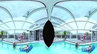 foursome with big tits and a pool, so wild!