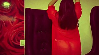 Latina in Red Lingerie Enjoys Sensual Solo