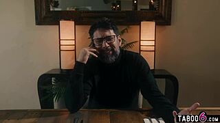 Dominant husband controls ebony milf wife in threesome group sex.