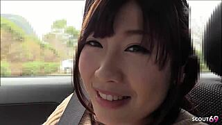 Japanese teen 18+ pickup by old guy in car. First time suck in uncensored JAV roleplay.