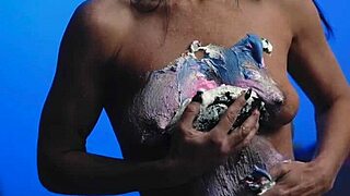 i made a messy food birthday cake for my mature milf fetish solo