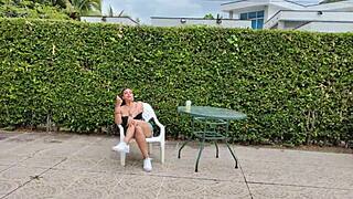 Tall Skinny Brunette Housewife with Tattoos and Piercings Gets Tongue and Ass Action from Bodybuilder!