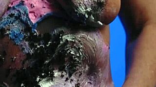 i made a messy food birthday cake for my mature milf fetish solo