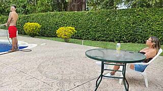 Tall Skinny Brunette Housewife with Tattoos and Piercings Gets Tongue and Ass Action from Bodybuilder!