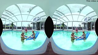 foursome with big tits and a pool, so wild!