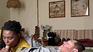 yo, this ebony amateur craves sucking cock in bedroom