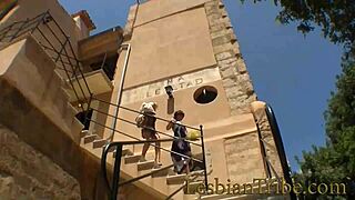 hot outdoor lesbian massage turns into shaved pussy licking fun