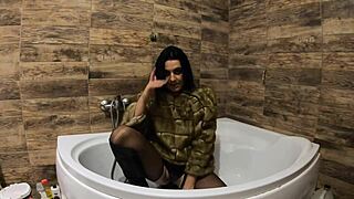 Milfycalla- Pee Play in Bathtub While Wearing a Fur Coat and Pantyhose- Preview