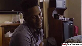 Hot babe rides BFF's big black dick!