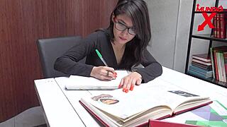 College classmates feel intense passion fucking in library