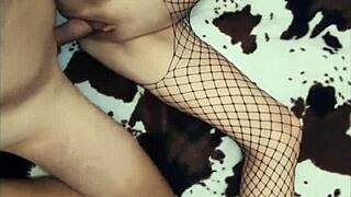 beautiful lingerie hugs skinny wife's wet pussy and ass