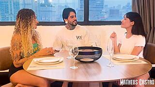 Friends Play Game For Threesome Prize In Apartment