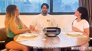 Friends Play Game For Threesome Prize In Apartment