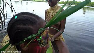 My Two African Zulu Wives Bathing In Village, Which Tits Better?