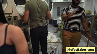 Sexy Brunette Teen Interacts With Jason Legend In Public Laundromat