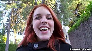 redhead latina with pink nipples swallows mouthful
