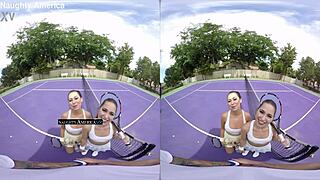 vr threesome with riley reid and melissa moore, naughty group sex