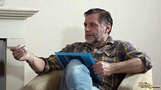 young teens enjoy a threesome with an older man, taking his cum