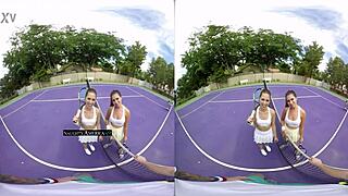 vr threesome with riley reid and melissa moore, naughty group sex