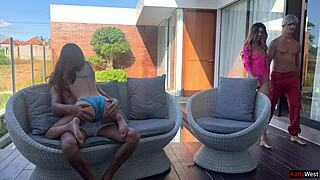 Two Couples Fucking Outside At Home Swimming Pool Party