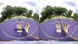 vr threesome with riley reid and melissa moore, naughty group sex