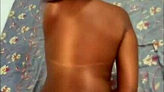 Brunette woman enjoys tasty treat moaning on all fours