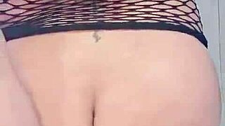 riding dildo to strong orgasm, flashing natural tits