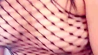 riding dildo to strong orgasm, flashing natural tits