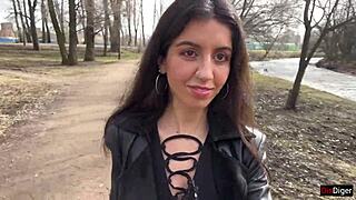 Girl walks through park with cum on face to shock people in cumwalk fetish