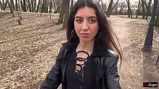 Girl walks through park with cum on face to shock people in cumwalk fetish