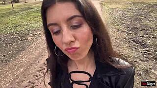 Girl walks through park with cum on face to shock people in cumwalk fetish