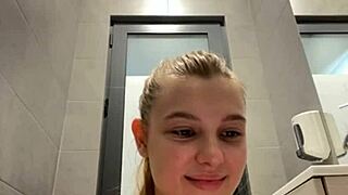 Fingering teen pussy in public