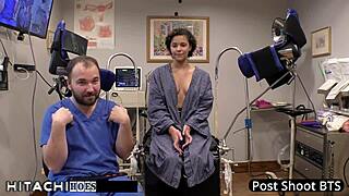 Rebel Wyatt, tattooed freshman with glasses, gets vibrator orgasm from doctor in Tampa.