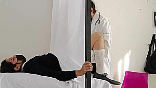 The doctor takes advantage of the Latina patient during her checkup, nearly getting caught
