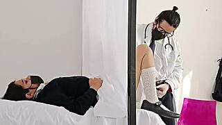 The doctor takes advantage of the Latina patient during her checkup, nearly getting caught