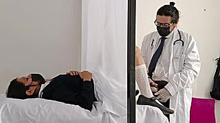 The doctor takes advantage of the Latina patient during her checkup, nearly getting caught