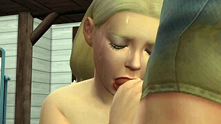 sticky with cum footjob and blowjob from blonde femdom