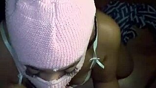 Whoa, this masked baddie is deepthroating that huge BBC in curly lingerie 😈 next door style.