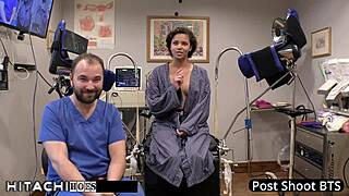 Rebel Wyatt, tattooed freshman with glasses, gets vibrator orgasm from doctor in Tampa.