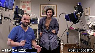 Rebel Wyatt, tattooed freshman with glasses, gets vibrator orgasm from doctor in Tampa.