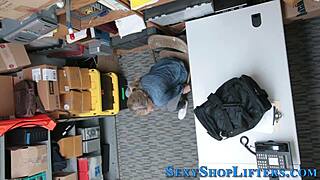 Naughty petite shoplifter caught and cummed on
