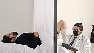 The doctor takes advantage of the Latina patient during her checkup, nearly getting caught